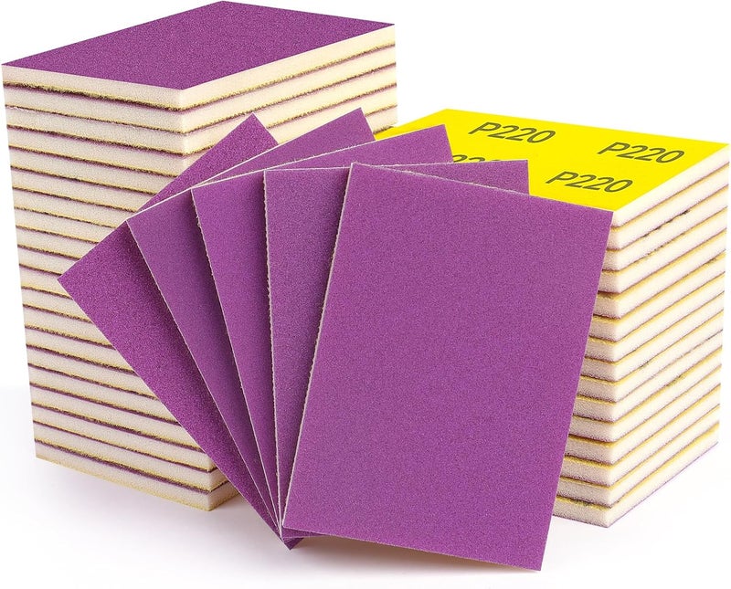 Shineboc 3 x 4 Inch Hook and Loop Sanding Sponge Purple Alumina Abrasive Sanding Pads Flexible Softback 150/180/220/320/400 Grit Wet or Dry Sand Paper Reusable Hand Sanding Block for Wood Metal Drywall, 20Pcs - Image 1